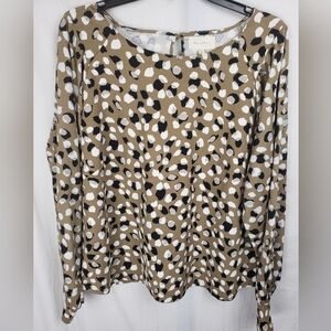 Melloday Brown and Black Dotted Long Sleeve Shirt Sz XL